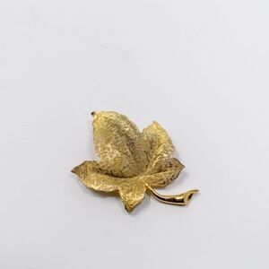 Vintage Signed Charel Textured Brushed Gold tone Brooch Pin